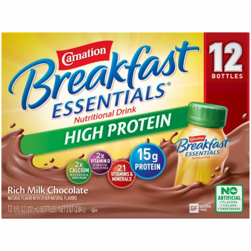 Carnation Breakfast Essentials Chocolate High Protein Complete Nutritional Drink Perspective: top