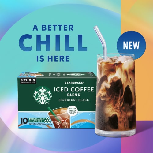 Starbucks K-Cup Coffee Pods Medium Roast Iced Coffee Blend Signature Black 100% Arabica Perspective: top