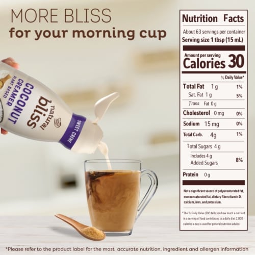 Coffee mate Natural Bliss Plant Based Sweet Cream Flavored Coconut Creamer Liquid Perspective: top