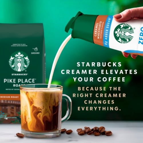 Starbucks Zero Grams Added Sugar Caramel Flavored Coffee Creamer Inspired by Caramel Macchiato Perspective: top