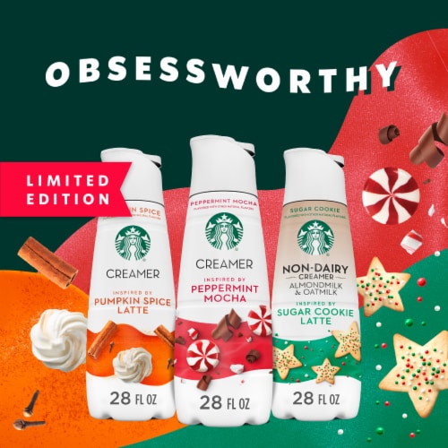 Starbucks Peppermint Mocha Flavored Coffee Creamer Inspired by Peppermint Mocha Latte Perspective: top