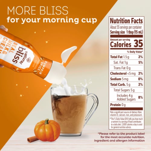 natural bliss Pumpkin Spice Flavored Coffee Creamer Dairy Coffee Creamer 28 fl oz Perspective: top
