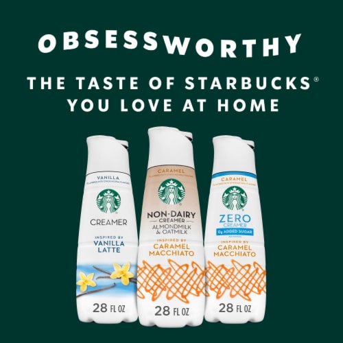 Starbucks Caramel Flavored Coffee Creamer Almond Milk and Oat Milk Inspired by Caramel Macchiato Perspective: top