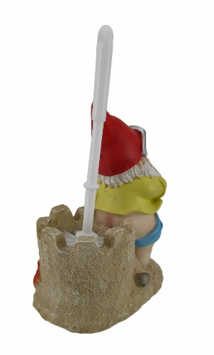 Beach Gnome On Sandcastle Throne Toilet Brush and Holder Set One