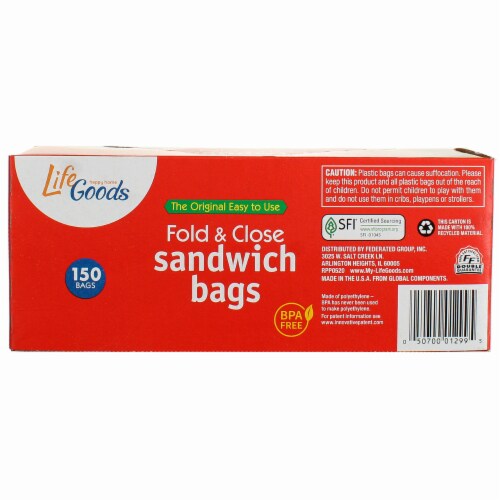 Life Goods Happy Home Fold & Close Sandwich Bags, 150 Ct Perspective: top