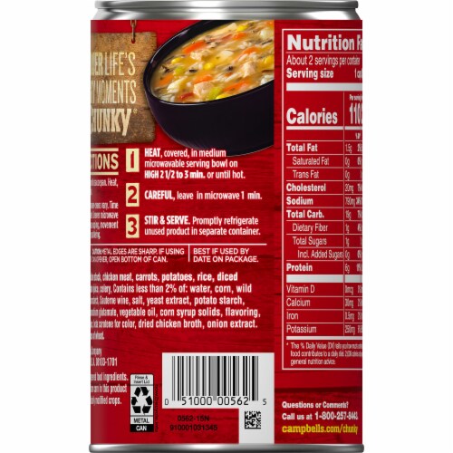 Campbell's® Chunky Savory Chicken With White & Wild Rice Soup Perspective: top