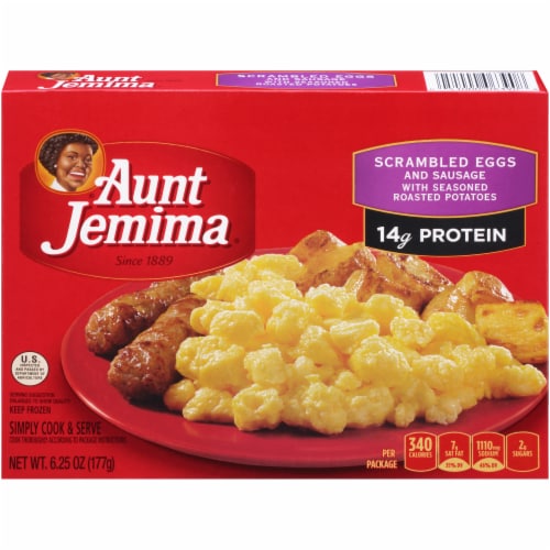 Aunt Jemima Scrambled Eggs & Sausage with Seasoned Roasted Potatoes Perspective: top