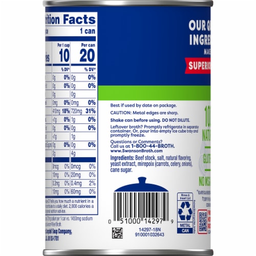 Swanson 100% Natural 50% Less Sodium Beef Broth Perspective: top