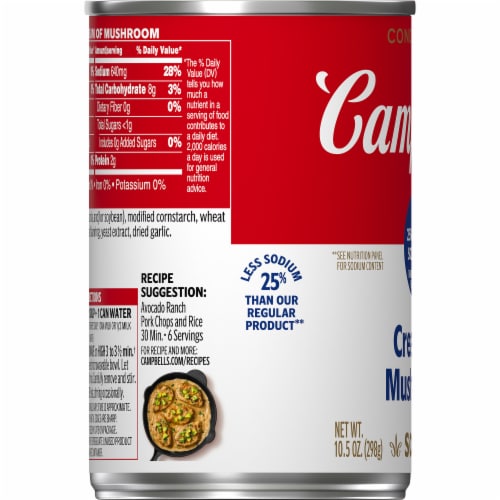 Campbell's® Condensed 25% Less Sodium Cream of Mushroom Soup Perspective: top