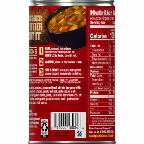 Campbell’s® Chunky® Healthy Request Soup Sirloin Burger with Country Vegetables Beef Soup Can Perspective: top