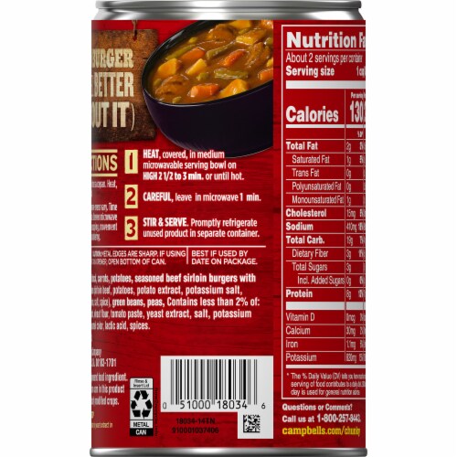 Campbell’s® Chunky® Healthy Request Soup Sirloin Burger with Country Vegetables Beef Soup Can Perspective: top