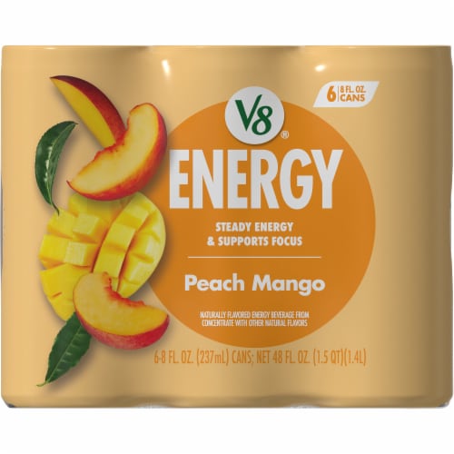 V8® Energy Peach Mango Energy Drink Can Perspective: top