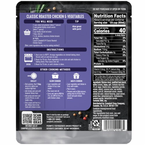 Campbell's® Cooking Sauces Classic Roasted Chicken Sauce Pouch Perspective: top