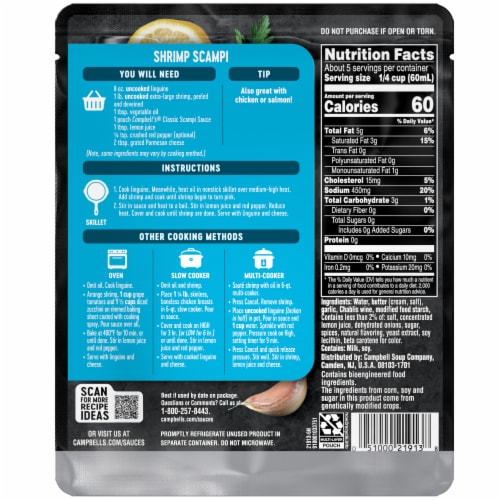 Campbell's® Cooking Sauces Classic Shrimp Scampi Sauce Perspective: top