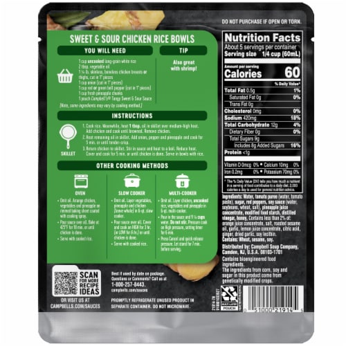 Campbell's® Cooking Sauces Tangy Sweet and Sour Perspective: top
