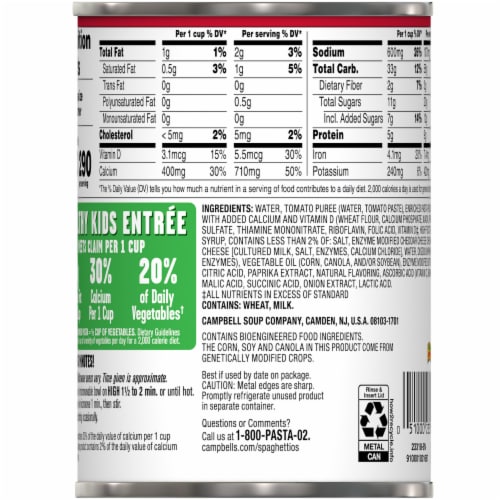 SpaghettiOs Original Canned Pasta Plus Calcium Perspective: top