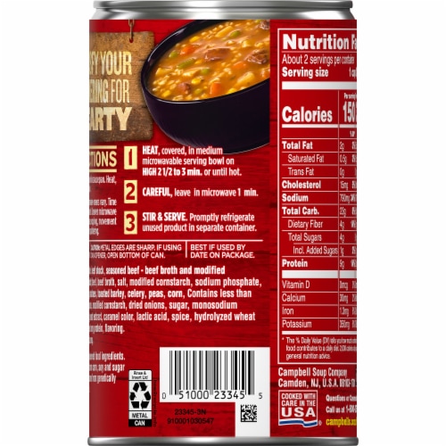 Campbell’s® Chunky® Soup Hearty Beef and Barley Soup Perspective: top