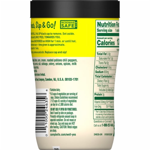 Campbell's® Well Yes!® Sipping Soup Sweet Corn and Roasted Poblano Soup Cup Perspective: top