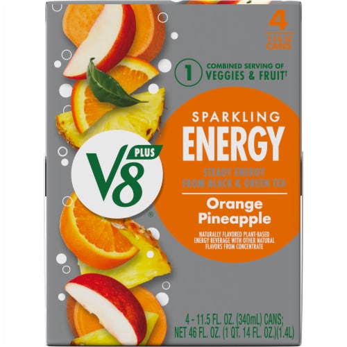 V8 SPARKLING +ENERGY Orange Pineapple Energy Drink Perspective: top