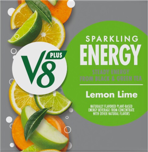 V8® +Energy Sparkling Lemon Lime Juice Energy Drink Cans Perspective: top