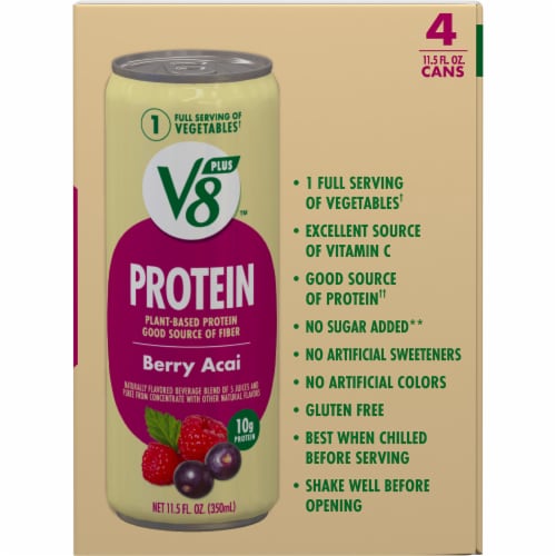 V8™ +Protein Berry Acai Plant-Based Protein Drink Perspective: top