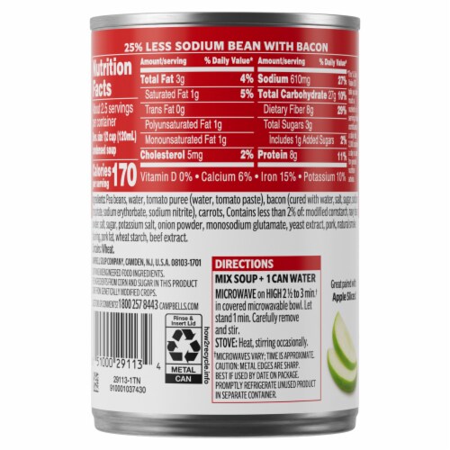 Campbell's® Condensed 25% Less Sodium Bean With Bacon Soup With Natural Smoke Flavoring Can Perspective: top