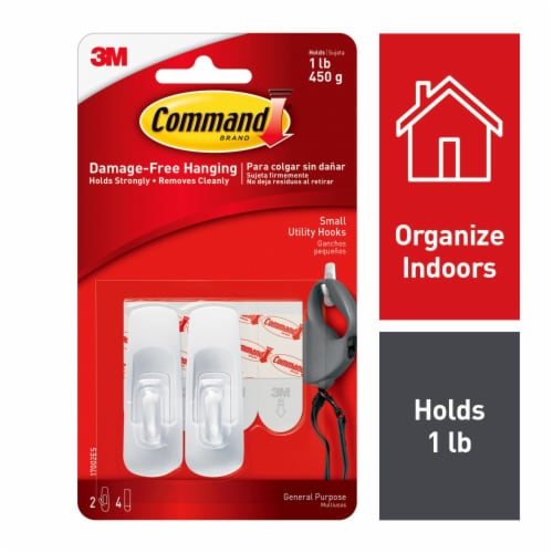 Command® Damage-Free Hanging Small Utility Hooks - White Perspective: top