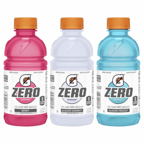 Gatorade® Zero Sugar Pink White Blue Sports Drink Mini Variety Pack Bottles Perspective: top