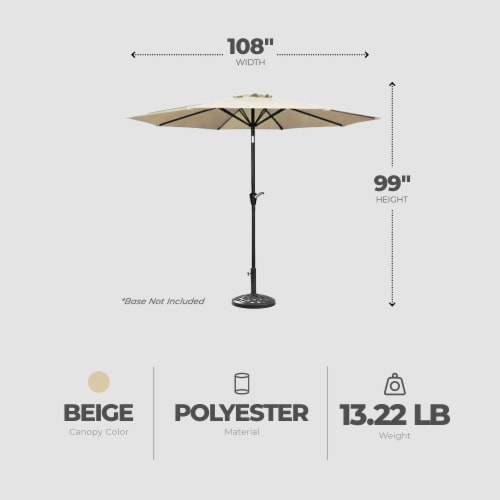 Four Seasons Courtyard 9’ Polyester Patio Market Umbrella with Steel Pole, Beige Perspective: top