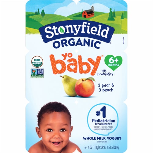 Stonyfield® Organic YoBaby® Peach & Pear Whole Milk Yogurt Cups Perspective: top
