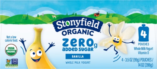 Stonyfield® Organic Kids Zero Added Sugar Whole Milk Yogurt Pouches Banilla Perspective: top
