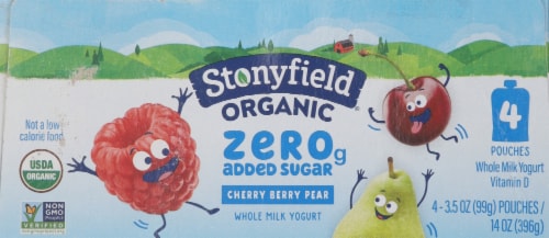 Stonyfield Organic® Kids Zero Sugar Cherry Berry Pear Yogurt Pouches Perspective: top