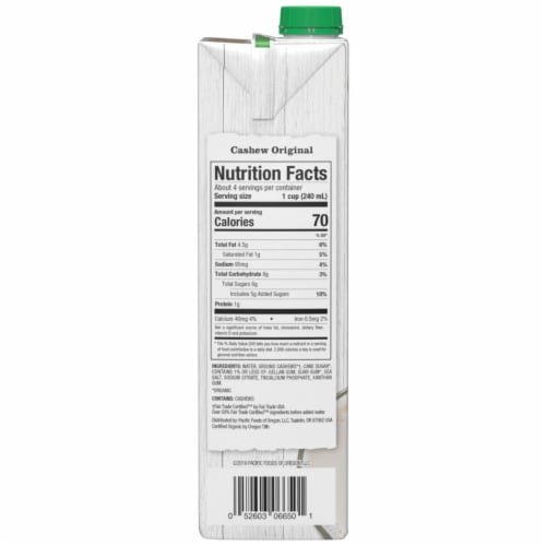 Pacific Foods™ Original Cashew Non-Dairy Beverage Perspective: top