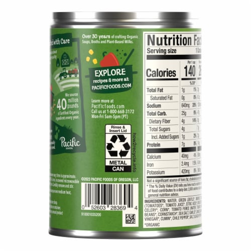 Pacific Foods® Organic Vegetable Lentil Soup Vegan Soup Perspective: top