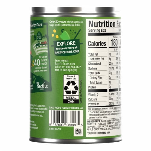 Pacific Foods® Organic Poblano Pepper & Corn Chowder Soup Perspective: top