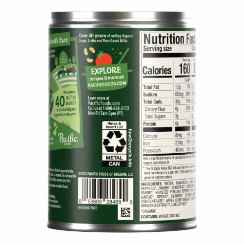 Pacific Foods® Organic Plant-Based White Bean Verde Chili Perspective: top