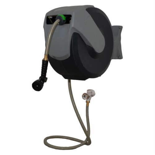 EarthWay Products 75 Foot Hose w/ Nozzle, Retractable Storage Drum, & Wall Mount Perspective: top