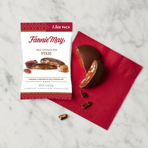 Fannie May® Pixie Milk Chocolate Pecan Caramel Candy Perspective: top