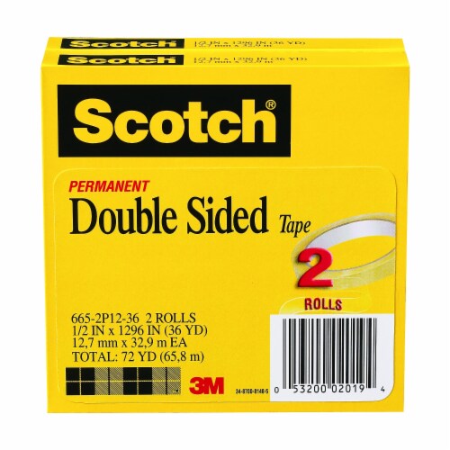 Scotch 665 Double Sided Tape 1 2 x 1296 3 Core Transparent 2 Pack