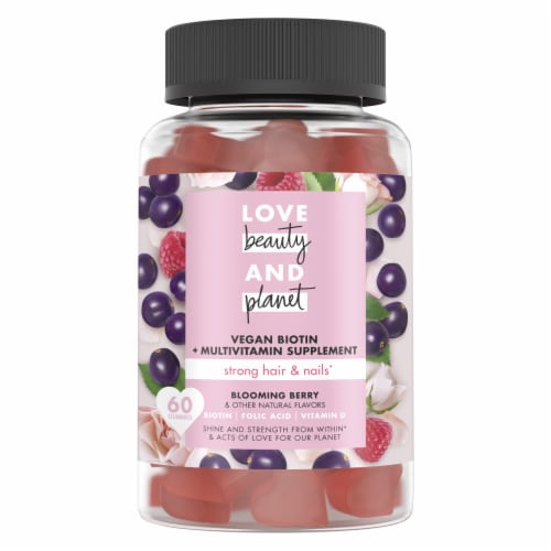 Love Beauty & Planet Multi-Benefit Berry Extraordinary Vegan Gummy Vitamins For Strong Hair & Nails Perspective: top