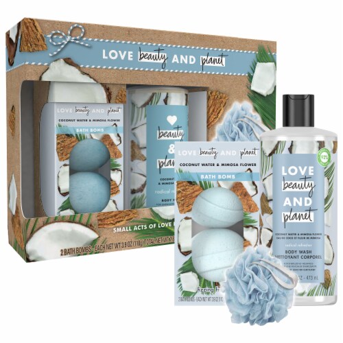 Love Beauty and Planet Coconut Water & Mimosa Flower Body Wash and Bath Bombs Perspective: top