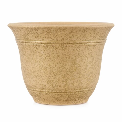 HC Companies Sierra 10 Inch Round Resin Flower Garden Planter Pot, Arizona Sand Perspective: top