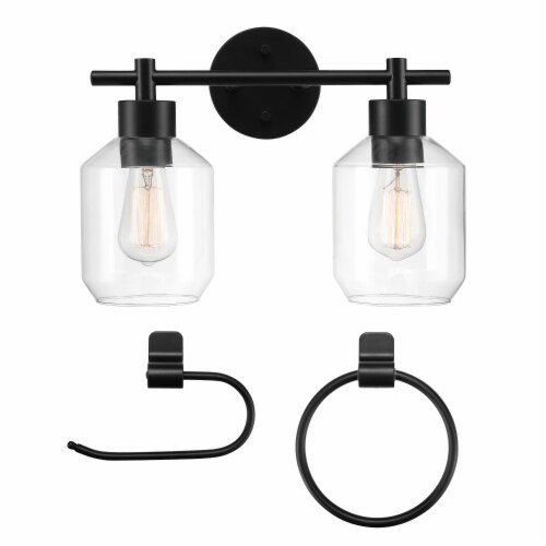 Cannes 3-Piece Powder Room Set, Matte Black, 2-Light Vanity Light Perspective: top