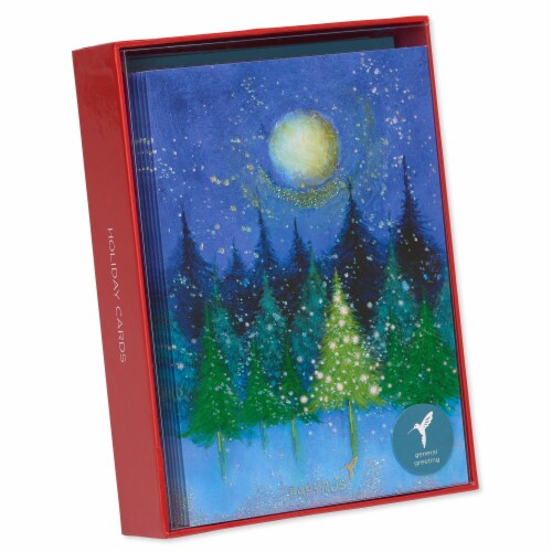 Papyrus Holiday Tree Under Moon Boxed Christmas Cards Perspective: top