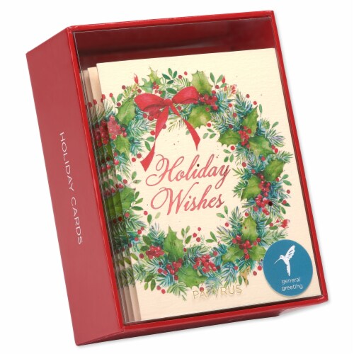 Papyrus Christmas Wreath and Holiday Wishes Boxed Christmas Cards Perspective: top