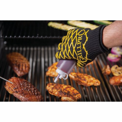 GrillPro One Size Fits Most Black & Yellow Heat Resistant Barbeque Mitt 90974 Perspective: top