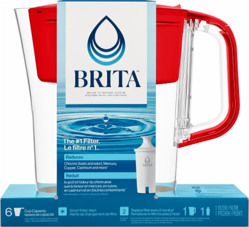 Brita Small Fiery Red 6 Cup Water Filter Pitcher with Standard Filter Perspective: top
