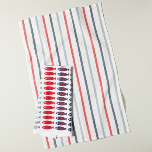 Now Designs 100% Cotton Woven Printed Kitchen Dish Towels Little Fish Set of 2 Perspective: top