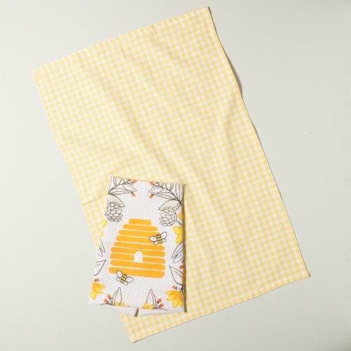 Now Designs 100% Cotton Woven Bee Print Kitchen Dish Towels Perspective: top
