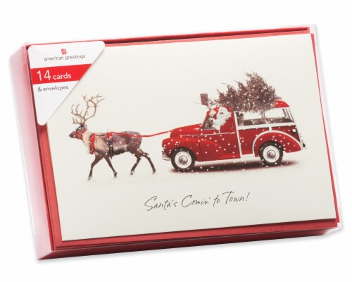 American Greetings Deluxe Deer Pulling Stationwagon Christmas Boxed Cards Perspective: top